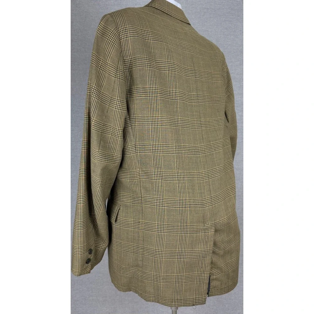 Vintage 60s Bespoke Glen Plaid Sport Coat Blazer Olive Tan 40L Union Made